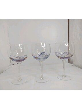 Set Of 3 Artland Helios Swirling Balloon Crystal Wine Glass
